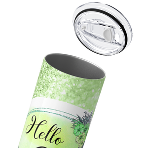 Hello 60 on Lime Glitter 20oz Skinny Tumbler