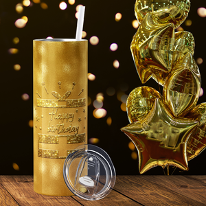 Happy Birthday Gold 20oz Skinny Tumbler