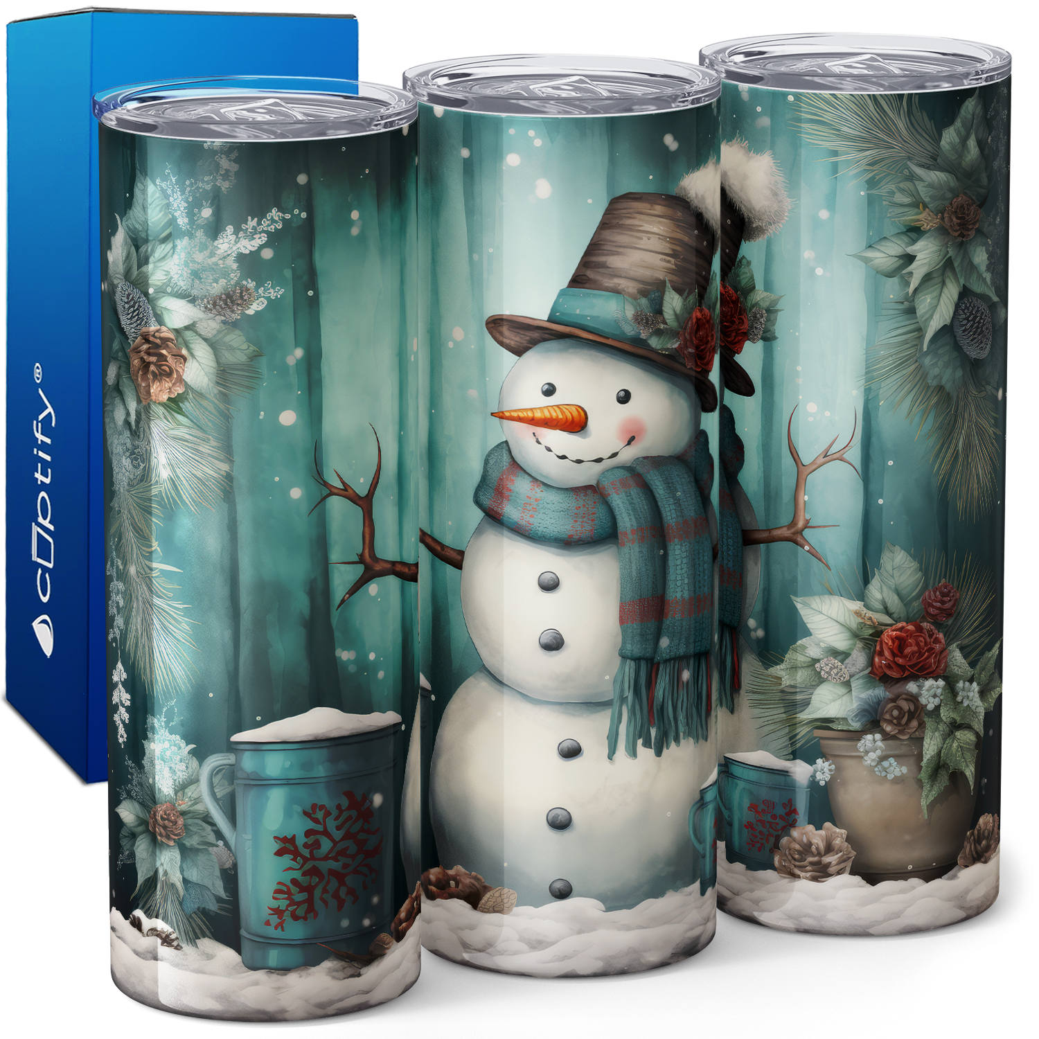 Snowman with Blue 20oz Skinny Tumbler