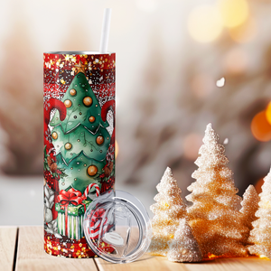 Red Gnomes and Christmas Tree 20oz Skinny Tumbler