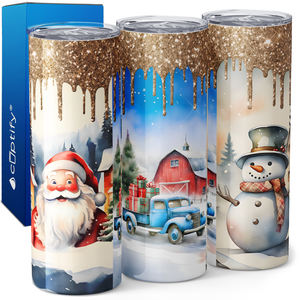 Santa Snowman and Blue Truck 20oz Skinny Tumbler