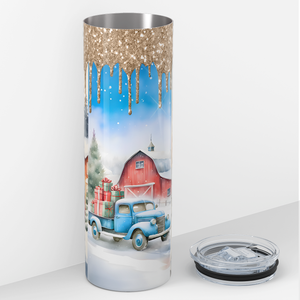 Santa Snowman and Blue Truck 20oz Skinny Tumbler