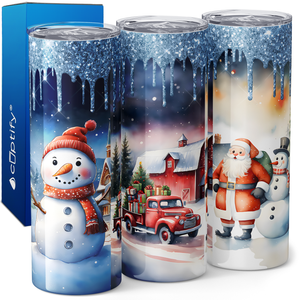 Santa Two Snowmen and Red Truck 20oz Skinny Tumbler