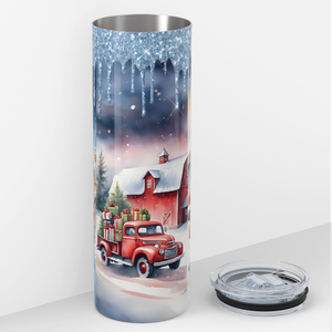 Santa Two Snowmen and Red Truck 20oz Skinny Tumbler