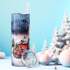 Santa Two Snowmen and Red Truck 20oz Skinny Tumbler