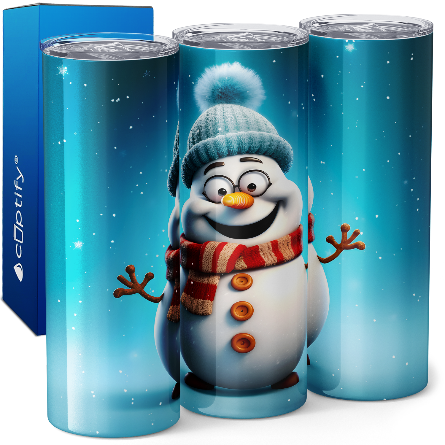 Happy Snowman Blue Hat 20oz Skinny Tumbler