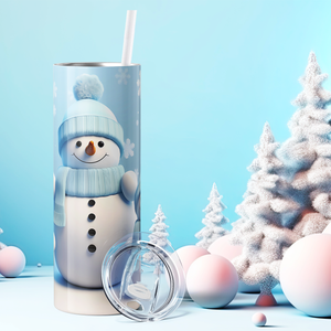 Snowmen with Blue and Snowflakes 20oz Skinny Tumbler