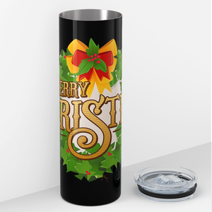 Classic Merry Christmas Wreath 20oz Skinny Tumbler