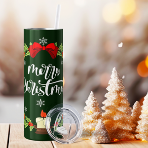 Merry Christmas with Wreath 20oz Skinny Tumbler