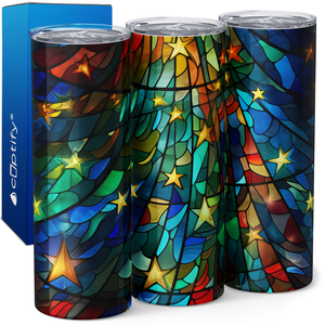 Stained Glass Christmas Tree Stars 20oz Skinny Tumbler