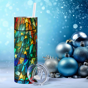 Stained Glass Christmas Tree Stars 20oz Skinny Tumbler