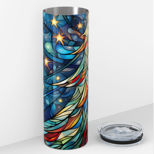 Stained Glass Christmas Tree and Stars on Blue 20oz Skinny Tumbler