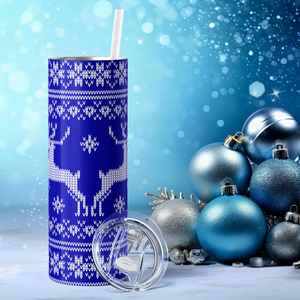 Blue Christmas Sweater Reindeer 20oz Skinny Tumbler