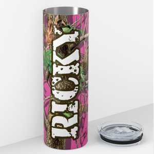 Personalized Pink Camo Tree Pattern 20oz Skinny Tumbler