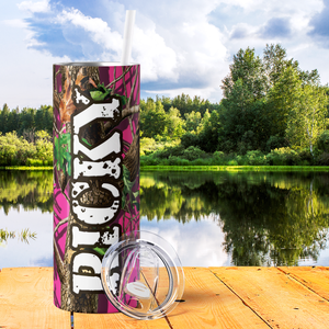 Personalized Pink Camo Tree Pattern 20oz Skinny Tumbler