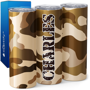 Personalized Tan Desert Camo Pattern 20oz Skinny Tumbler