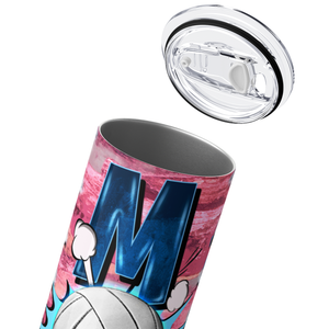 Mom Volleyball Break thru Net on Pink 20oz Skinny Tumbler