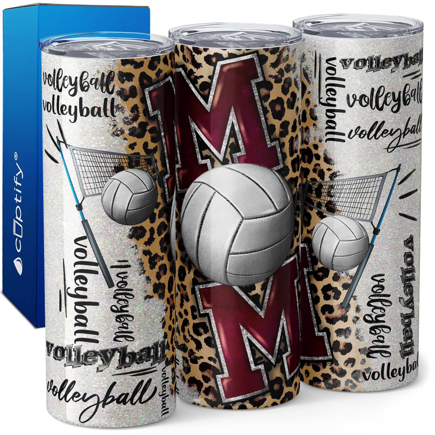 Volleyball Mom Red on Leopard 20oz Skinny Tumbler