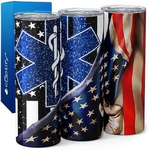 Paramedic Star of Life Glitter American Flag 20oz Skinny Tumbler