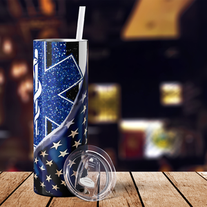 Paramedic Star of Life Glitter American Flag 20oz Skinny Tumbler