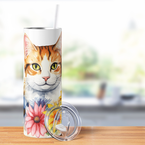 Cat with Flowers 20oz Skinny Tumbler