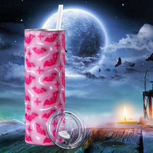 Bats Pink on Pink Inflated Balloon 20oz Skinny Tumbler