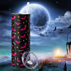 Bats Pink on Black Inflated Balloon 20oz Skinny Tumbler