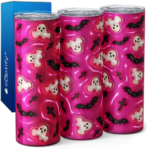 Ghosts and Bats on Pink Inflated Balloon 20oz Skinny Tumbler