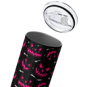 Jack-o-Lantern Faces Pink on Black Inflated Balloon 20oz Skinny Tumbler