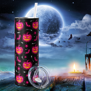 Jack-o-Lantern Pink on Black Inflated Balloon 20oz Skinny Tumbler