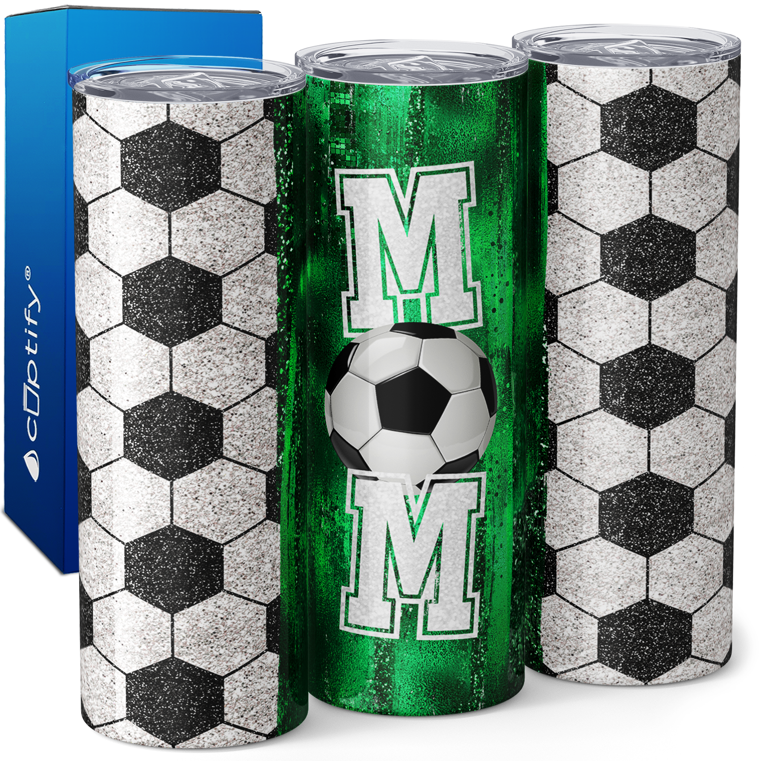 Soccer Mom Green Glitter 20oz Skinny Tumbler