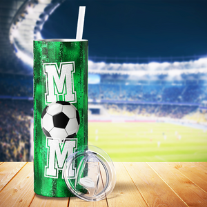 Soccer Mom Green Glitter 20oz Skinny Tumbler