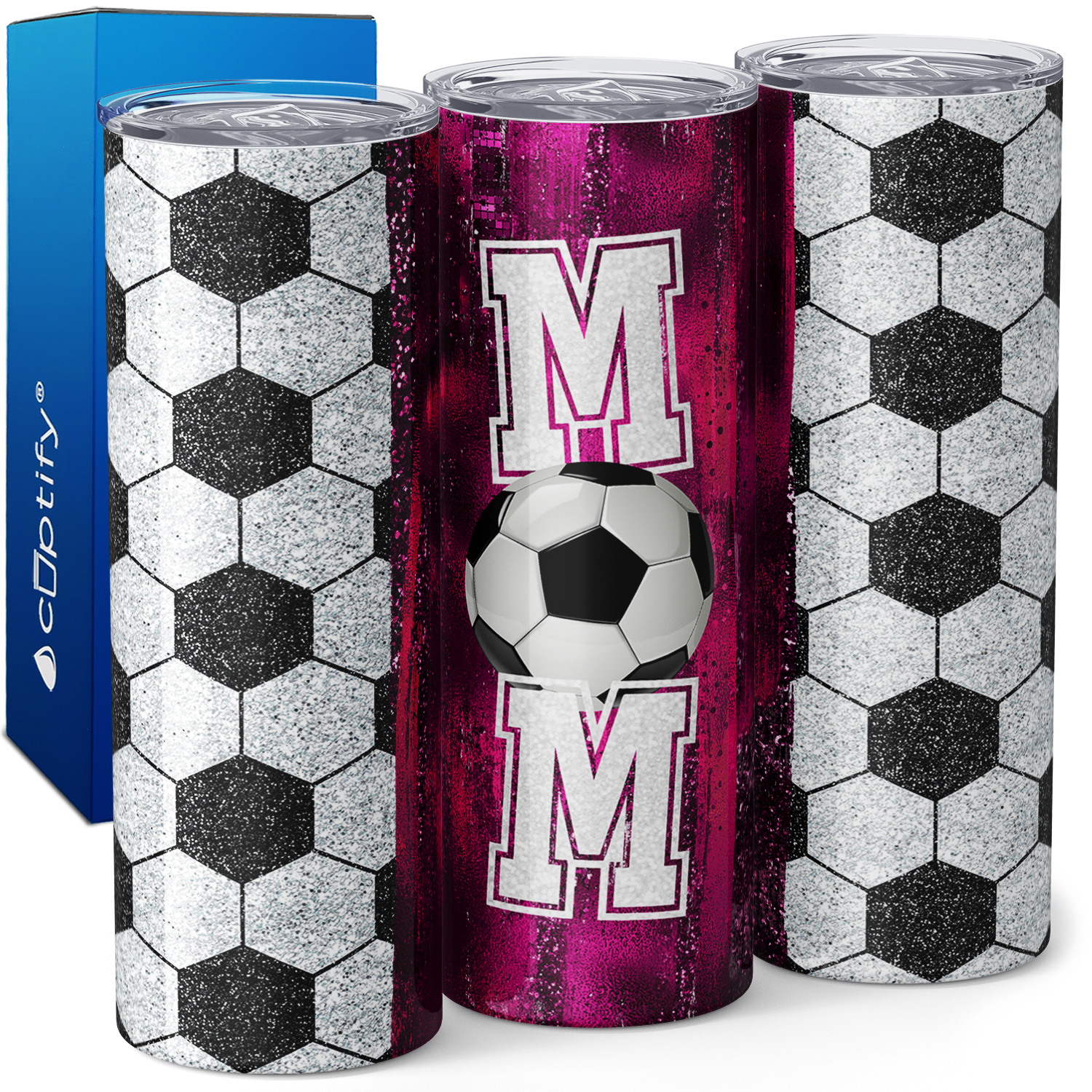 Soccer Mom Pink Glitter 20oz Skinny Tumbler