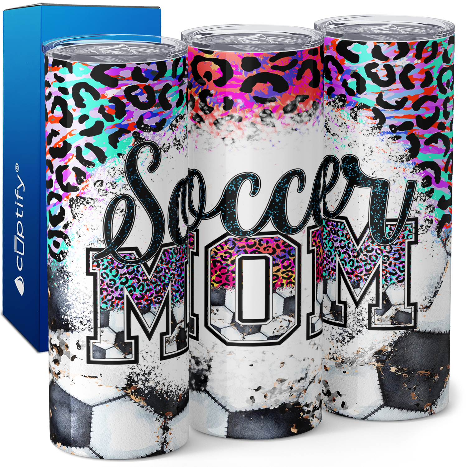 Soccer Mom Teal Purple Tiedye Print 20oz Skinny Tumbler