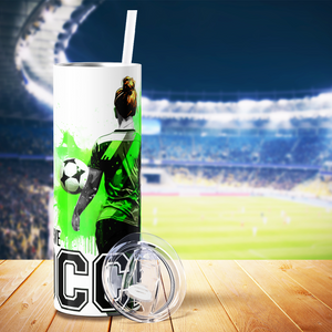 I Can't I Have Soccer on Green Splash 20oz Skinny Tumbler