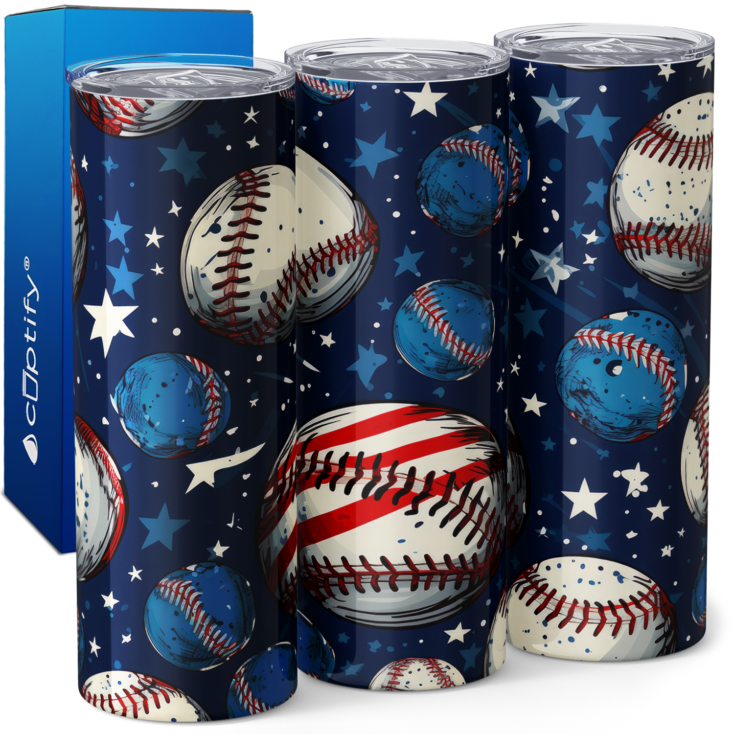 Baseballs Red White and Blue 20oz Skinny Tumbler