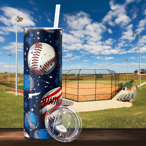 Baseballs Red White and Blue 20oz Skinny Tumbler