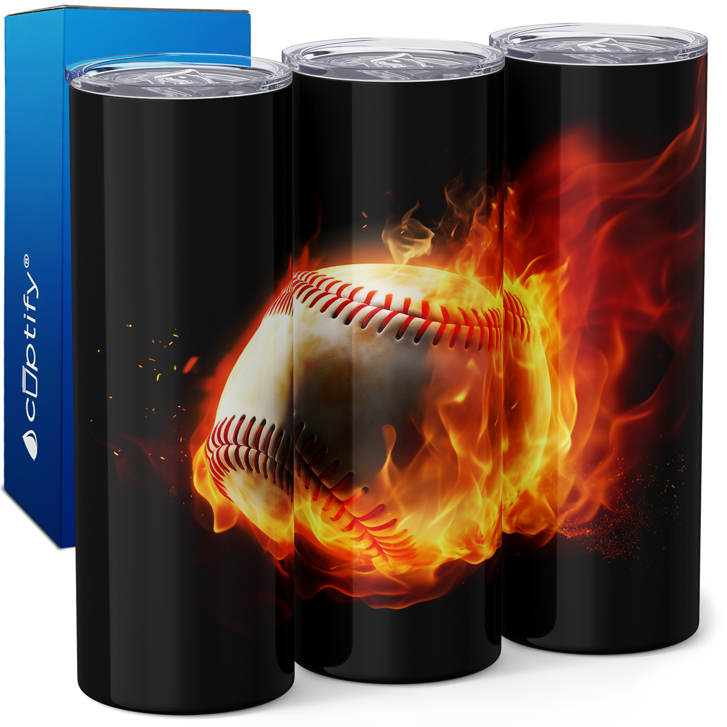 Baseball on Fire 20oz Skinny Tumbler