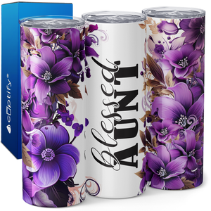 Blessed Aunt on Lavender Flowers 20oz Skinny Tumbler