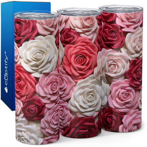 Pink and White Roses 3D 20oz Skinny Tumbler