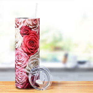 Pink and White Roses 3D 20oz Skinny Tumbler