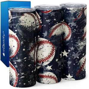 Baseballs on Navy Blue and Stars 20oz Skinny Tumbler