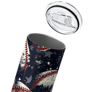 Baseballs on Navy Blue and Stars 20oz Skinny Tumbler