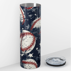 Baseballs on Navy Blue and Stars 20oz Skinny Tumbler