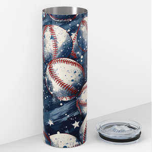 Baseballs on Blue and Stars 20oz Skinny Tumbler