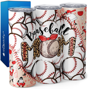 Baseball Mom Leopard Print and Bow 20oz Skinny Tumbler