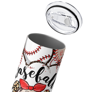 Baseball Mom Leopard Print and Bow 20oz Skinny Tumbler