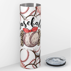 Baseball Mom Leopard Print and Bow 20oz Skinny Tumbler