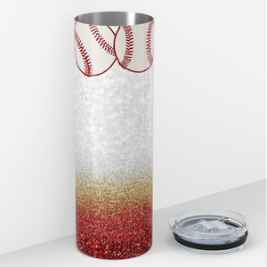 Baseballs with Gold and Red Glitter 20oz Skinny Tumbler