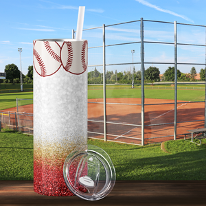 Baseballs with Gold and Red Glitter 20oz Skinny Tumbler